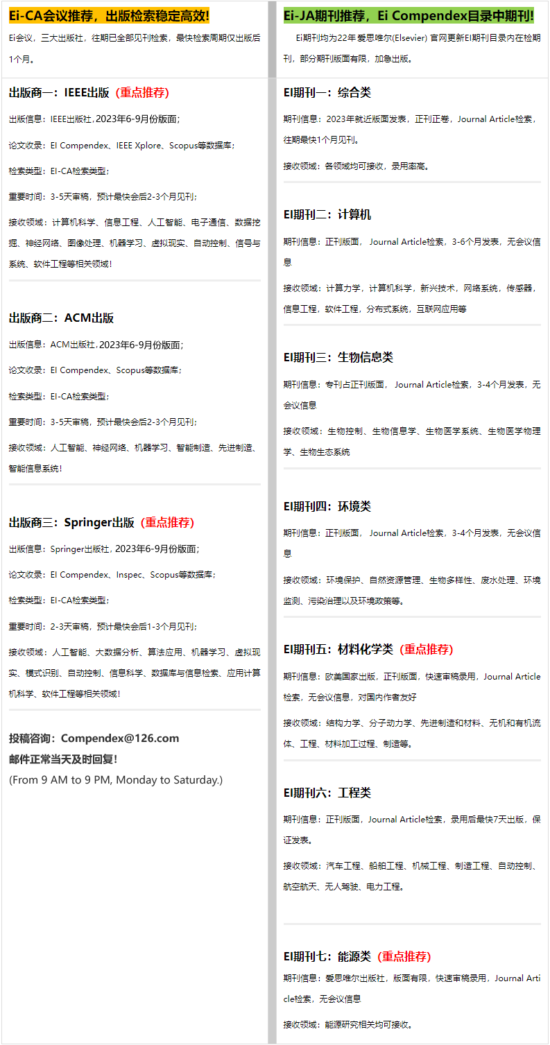 EI会议及EI期刊