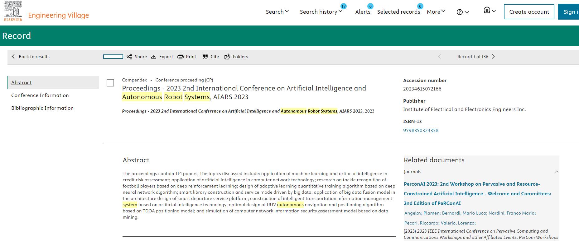 AIARS 2023，EI会议检索信息